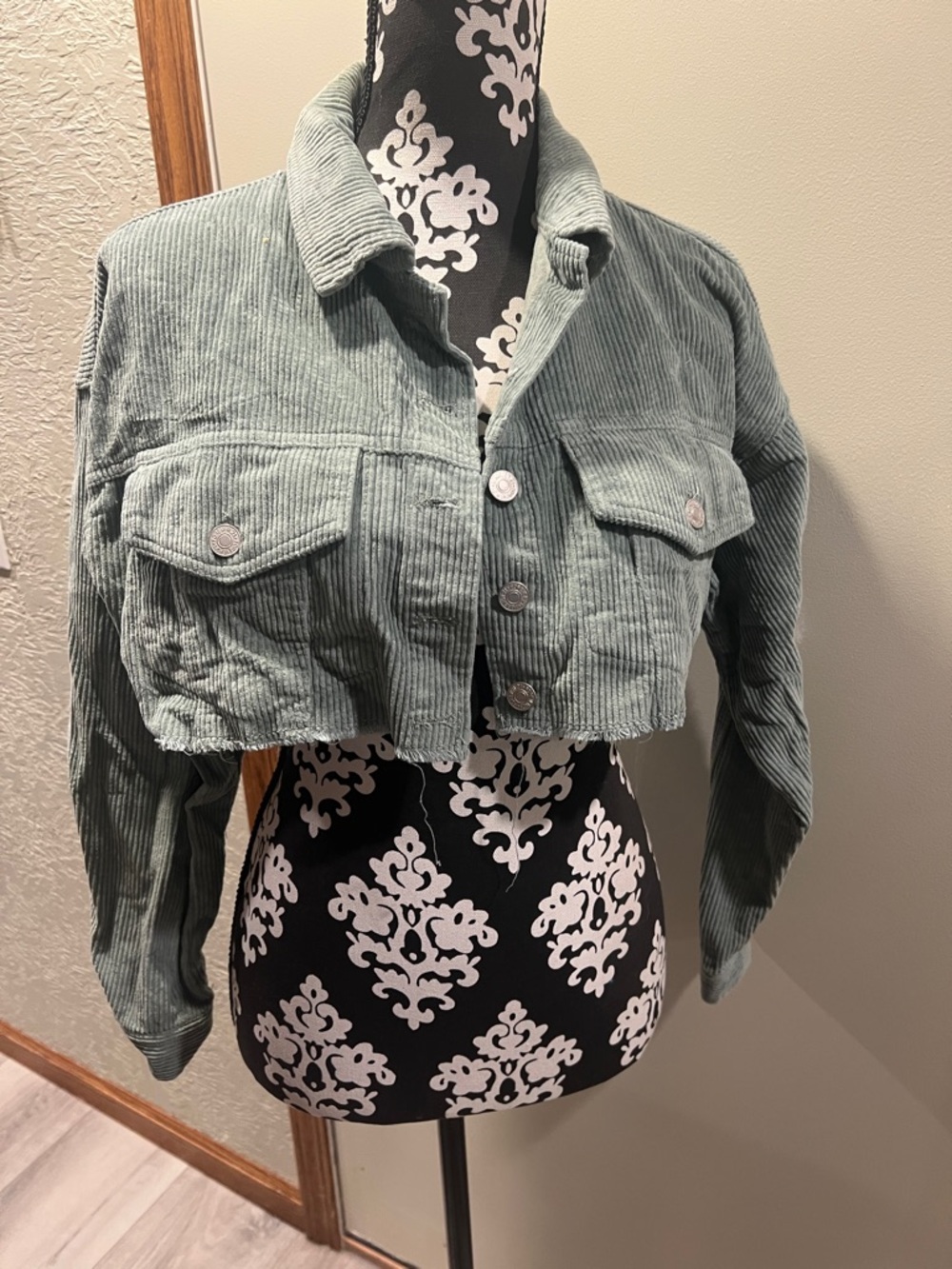 Forever 21 Cropped Corduroy Jacket in Sage Green